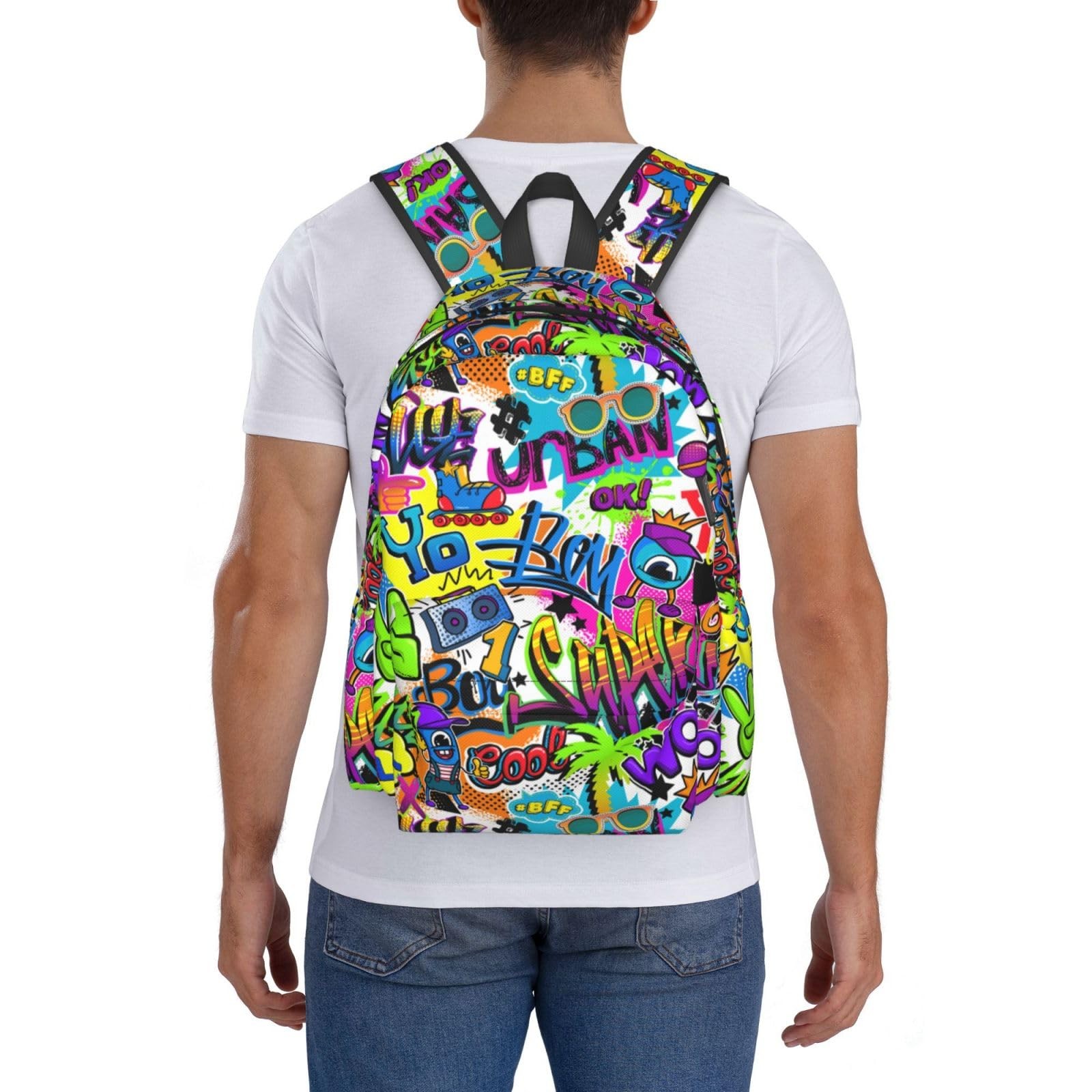Black Blue Graffiti Multipurpose School Bag Bookbag for Teenage Boys Girls Da…