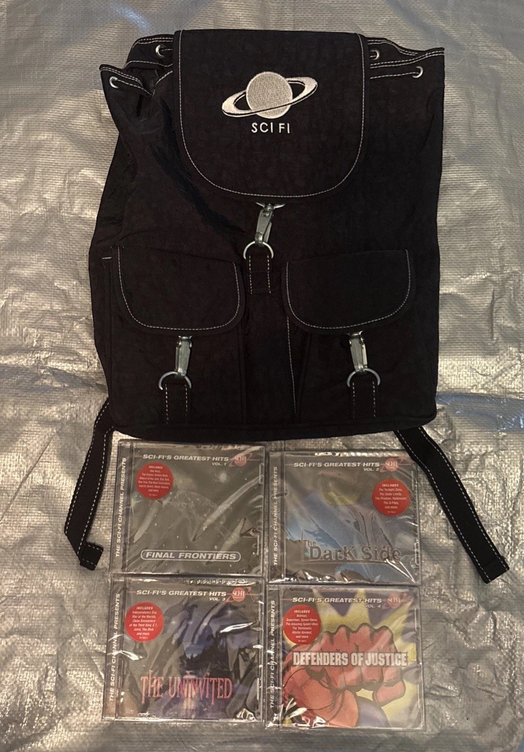 Rare Sci-Fi Channel Black/White Versatile Backpack with Greatest Hits CD NEW