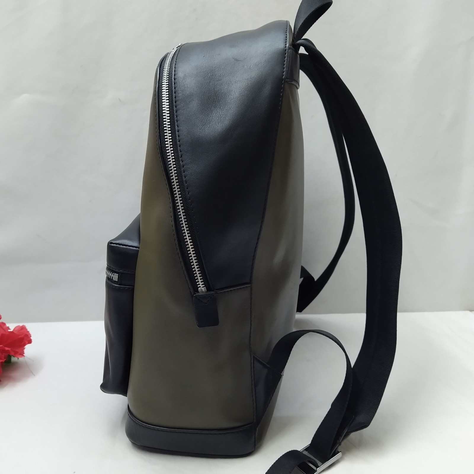 Michael Kors Olive Green Leather Zipper Closure Top Handle Backpack