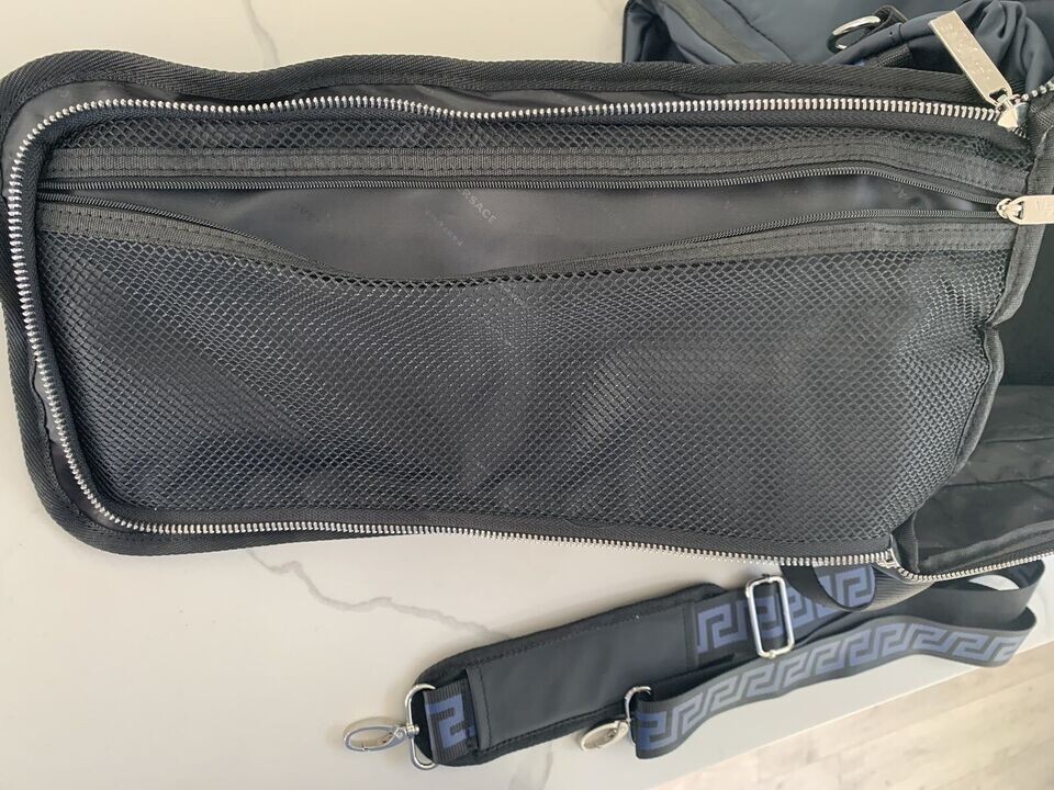 Versace Parfums Duffle dark blue Backpack faux leather gym Weekender travel Bag