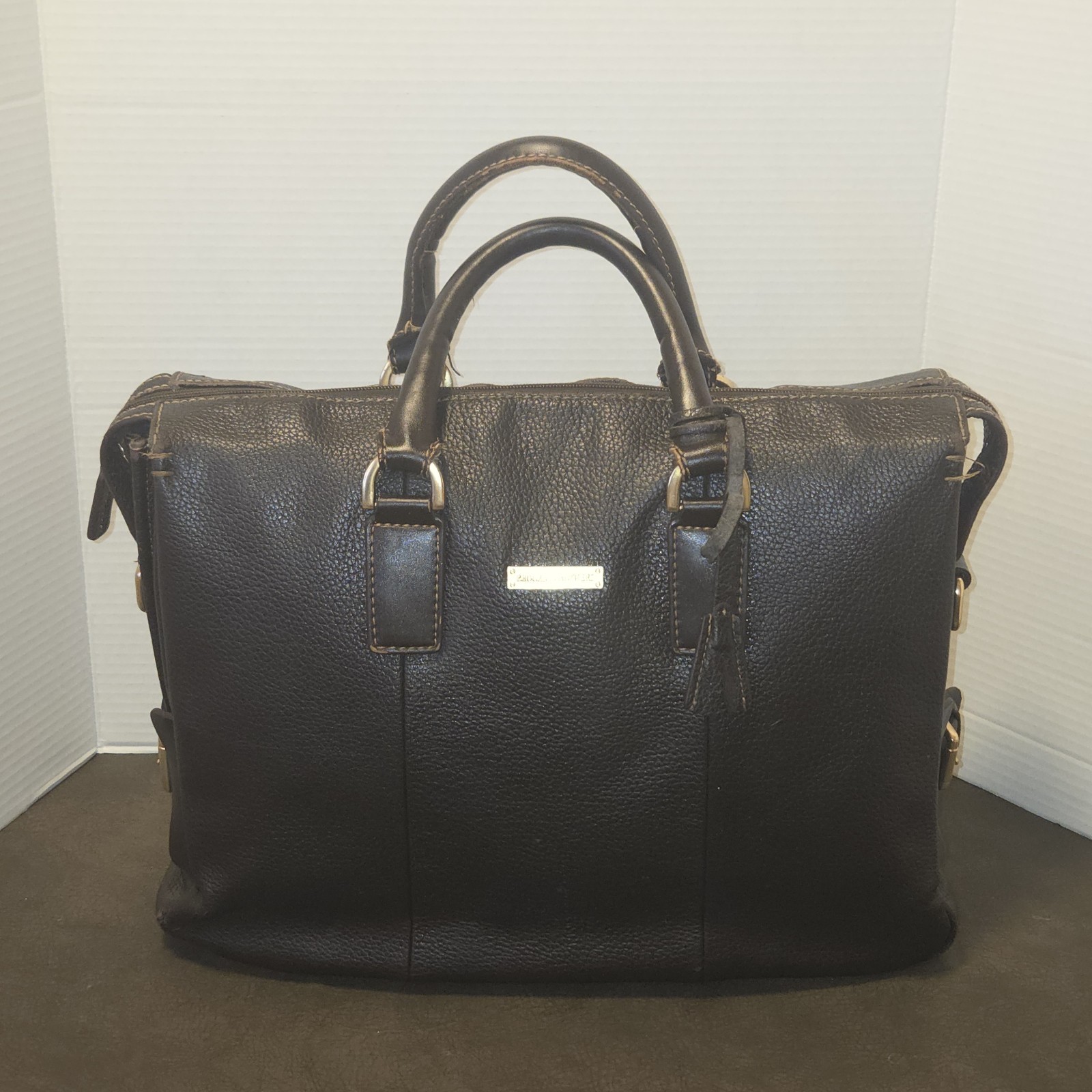 BROOKS BROTHERS Brown Pebbled Leather Men’s Laptop Briefcase Messenger Bag