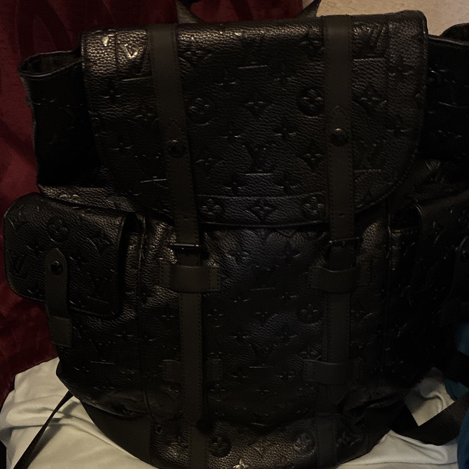 Louis Vuitton Black Monogram Backpack Drawstring Buckle Adjustable Strap Pockets
