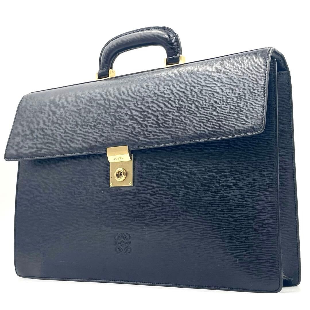 LOEWE Anagram Black Leather Briefcase Business Bag A4 PC Storage Auth