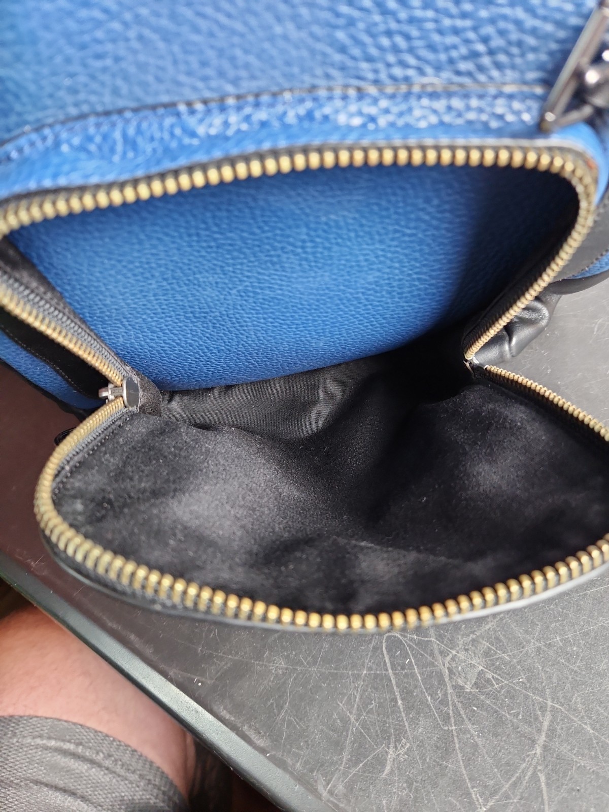 Coach Henry Pebbled Leather Backpack Carry Bag Blue Black F56013 Large Size