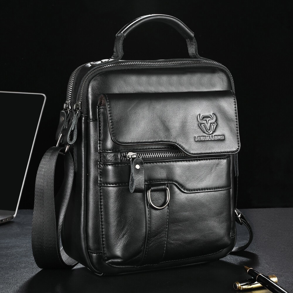LEBULLBRO Mens Leather Shoulder Bag Medium Business Sling Bag Crossbody Bags M