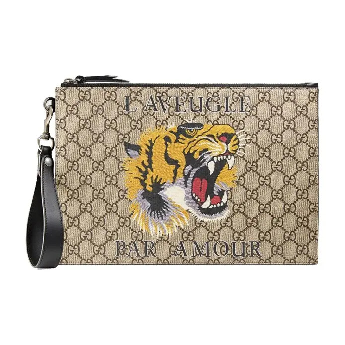 Gucci Tiger Head Printed Vintage Logo Wristband Handbag For Men 12×0.5×8.2 in