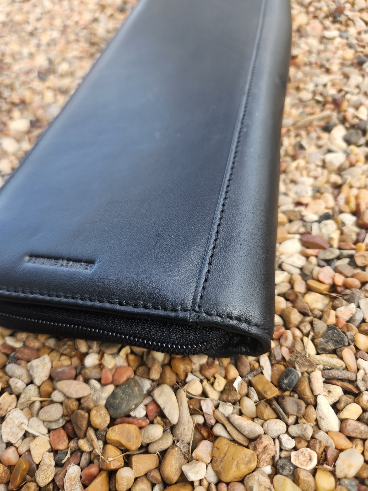 Jos A Bank Tie Travel Case Black Leather Genuine Leather Zippered