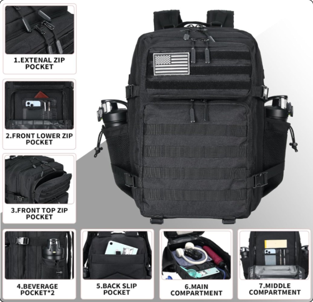 Outdoor Military 45LTactical Backpack Heavy Duty Backpack for Men Hiking Camping