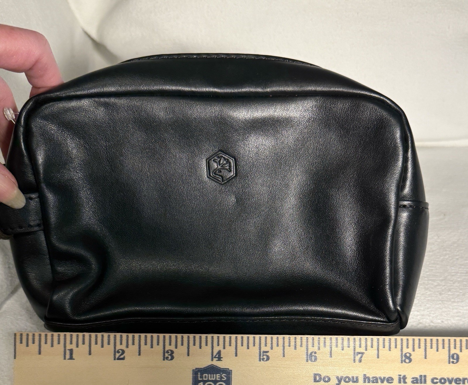 IN PELL Black Leather Dopp Kit Toiletry Bag Zip Inner Pockets Top Handle Italy