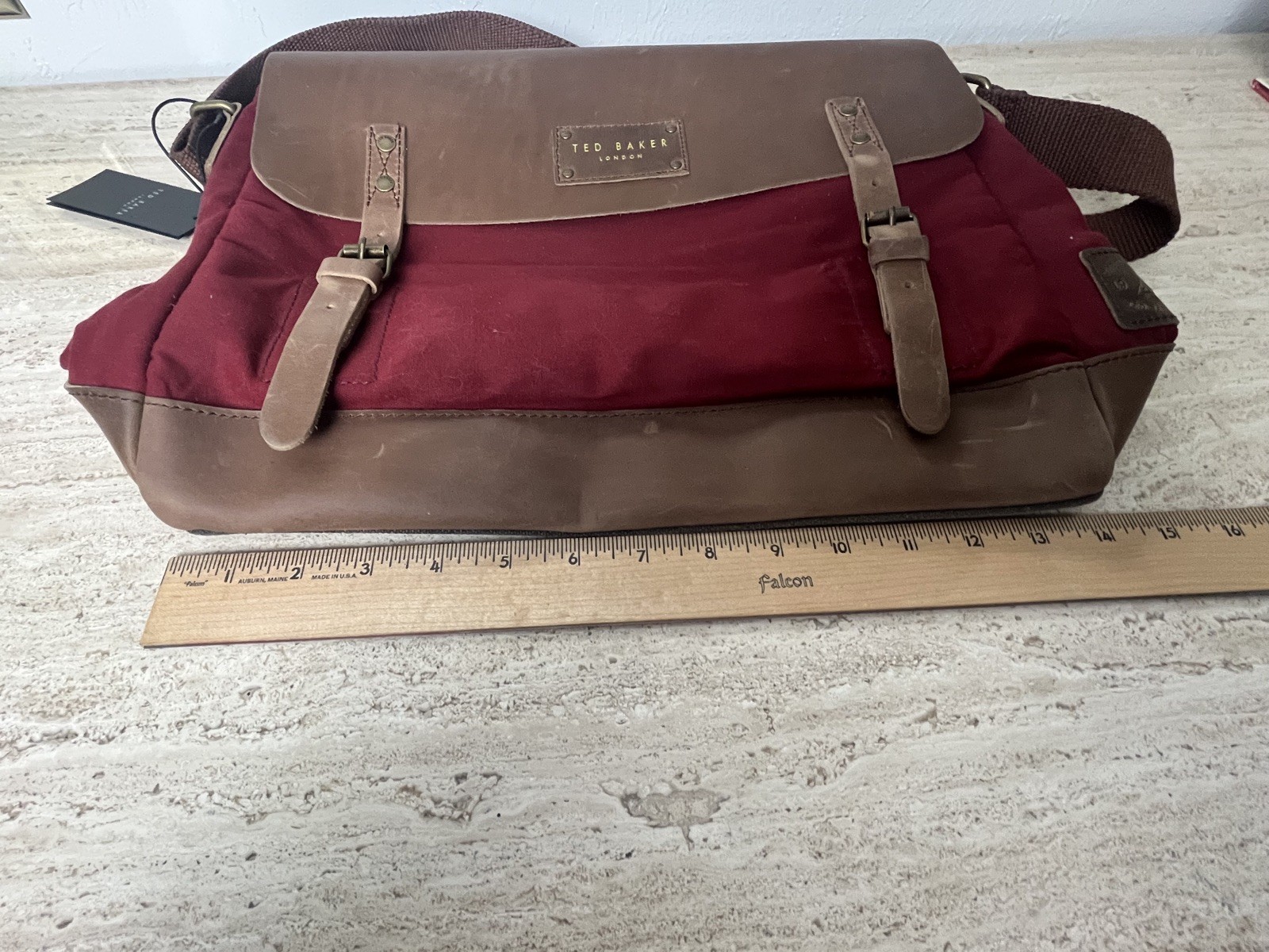 Ted Baker Brown Leather Messenger Bag Computer Laptop Satchel Dark Red New NWT