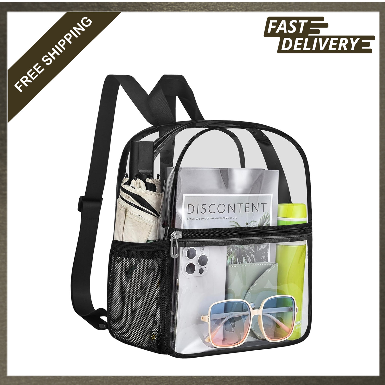Clear Stadium Backpack 12x12x6 Inches Waterproof PVC Small Travel Sport Concert