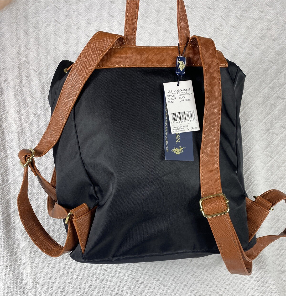 U.S. Polo Assn Black Nylon Backpack NWT Travel Work School Laptop Bag