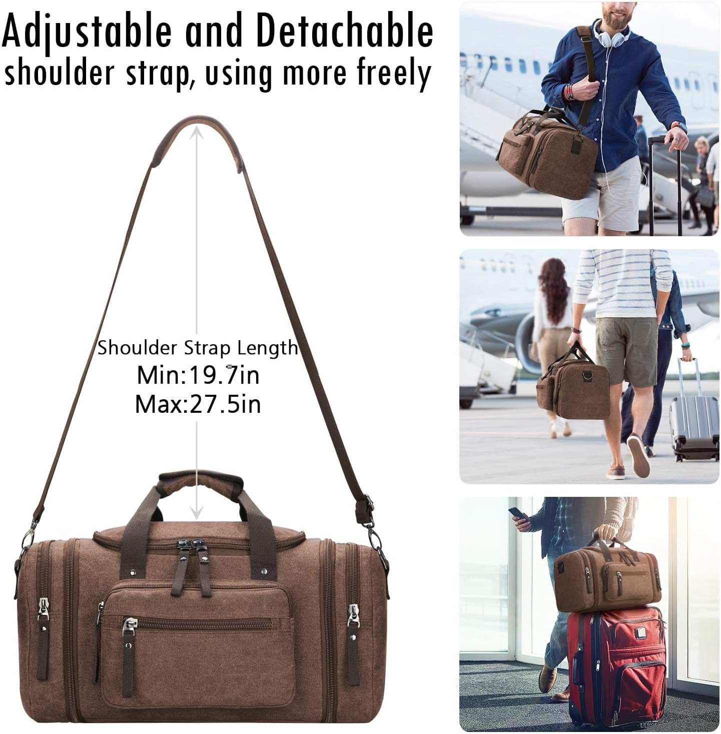 Duffel Bag Men’S Weekender Overnight Bag (Coffee) X-Large