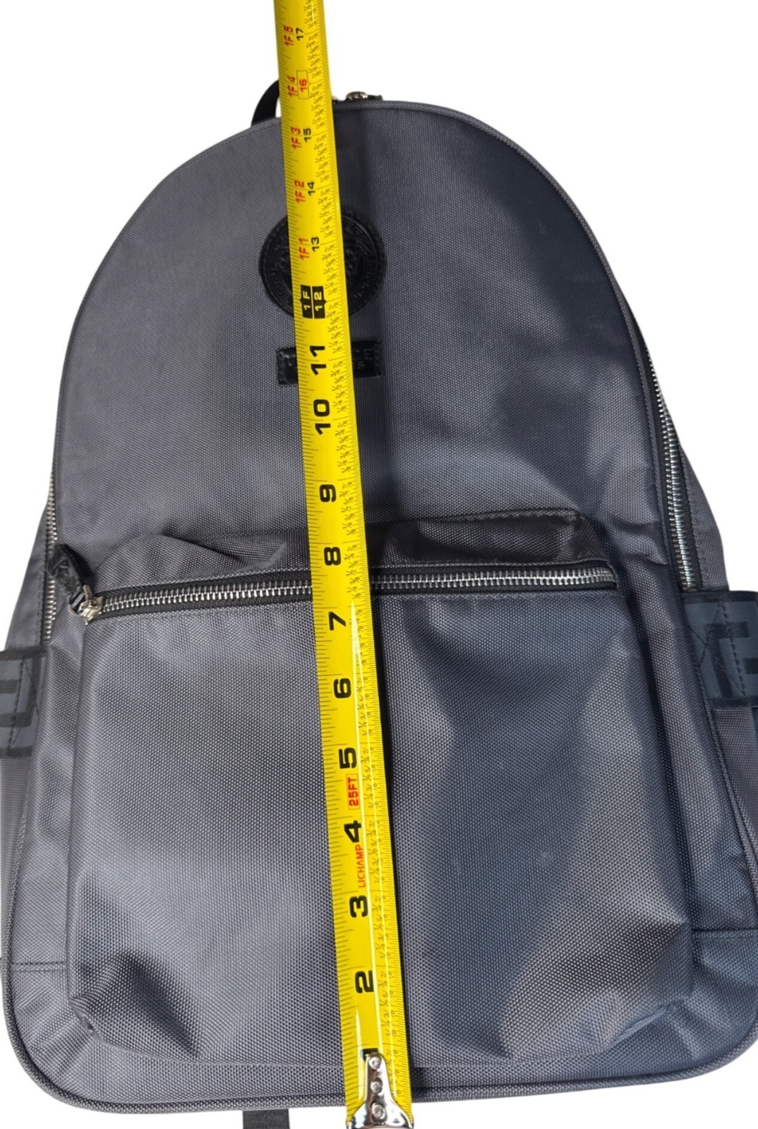 Versace Parfums Gray Backpack W/ Greek Key Straps Front Pocket