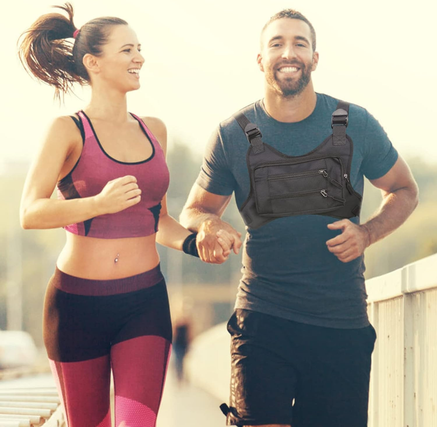 Sports Chest Bag for Men, Water Resistant Chest Pack, Running Pack with Cell Pho