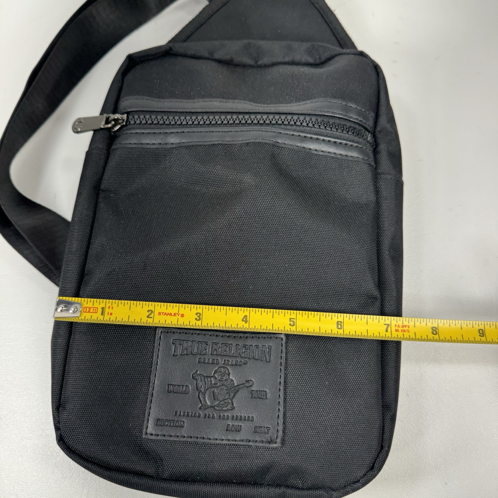 True Religion Black Unisex Buddha Patch Yeta Multi Zip Crossbody Bag