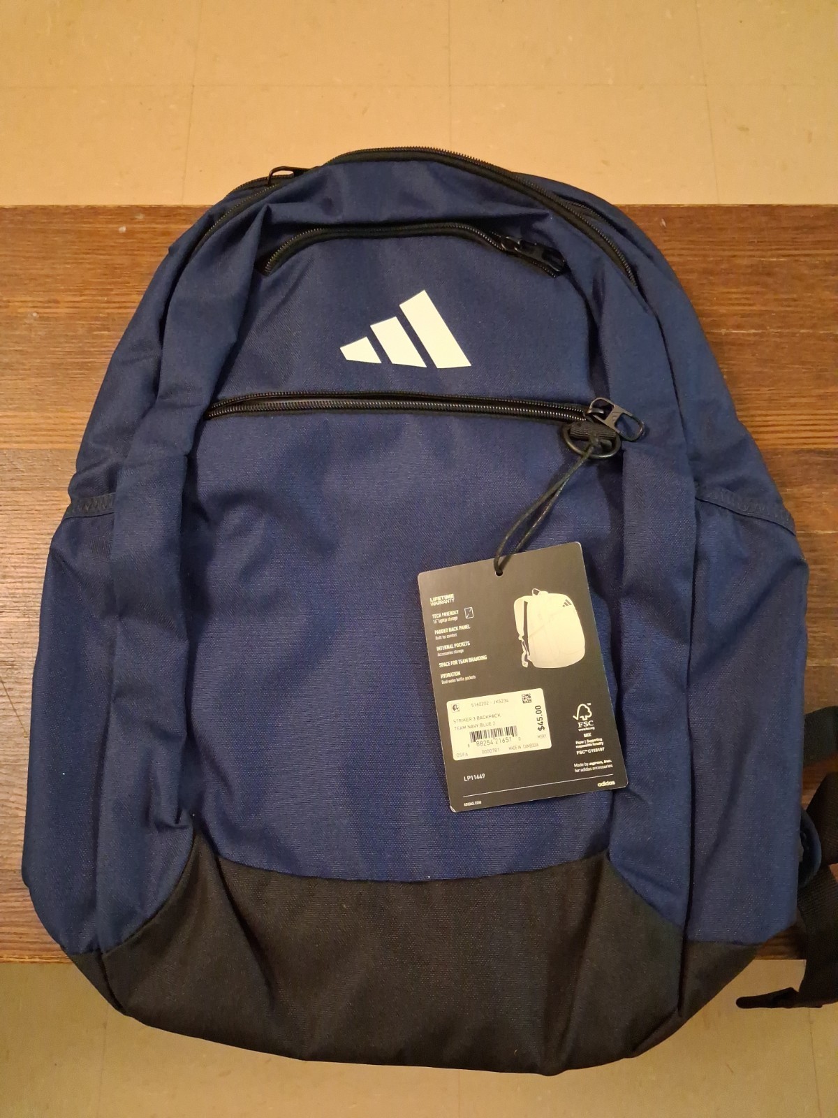 Adidas Striker 3 Navy Blue 20 Inch Backpack: Brand New With Laptop Slot