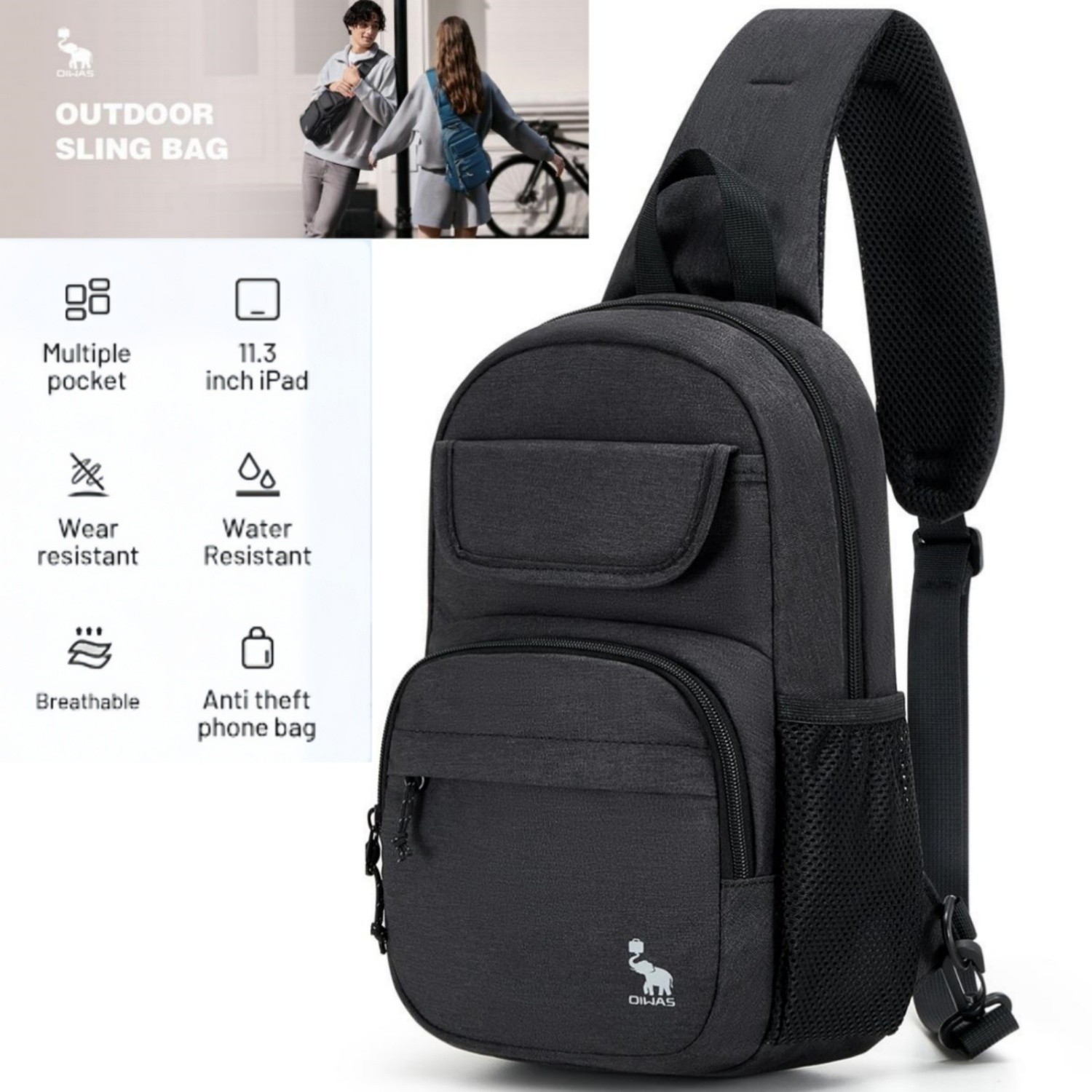 OIWAS Sling Bag Crossbody Backpack Shoulder Bag Travel Chest Pack for Men Wowen