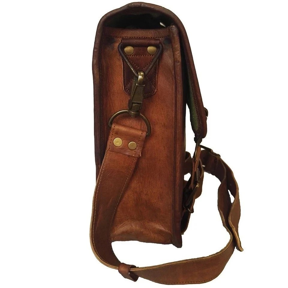 15″ Goat Leather Laptop Briefcase Men’s Messenger Office Work Large Bag