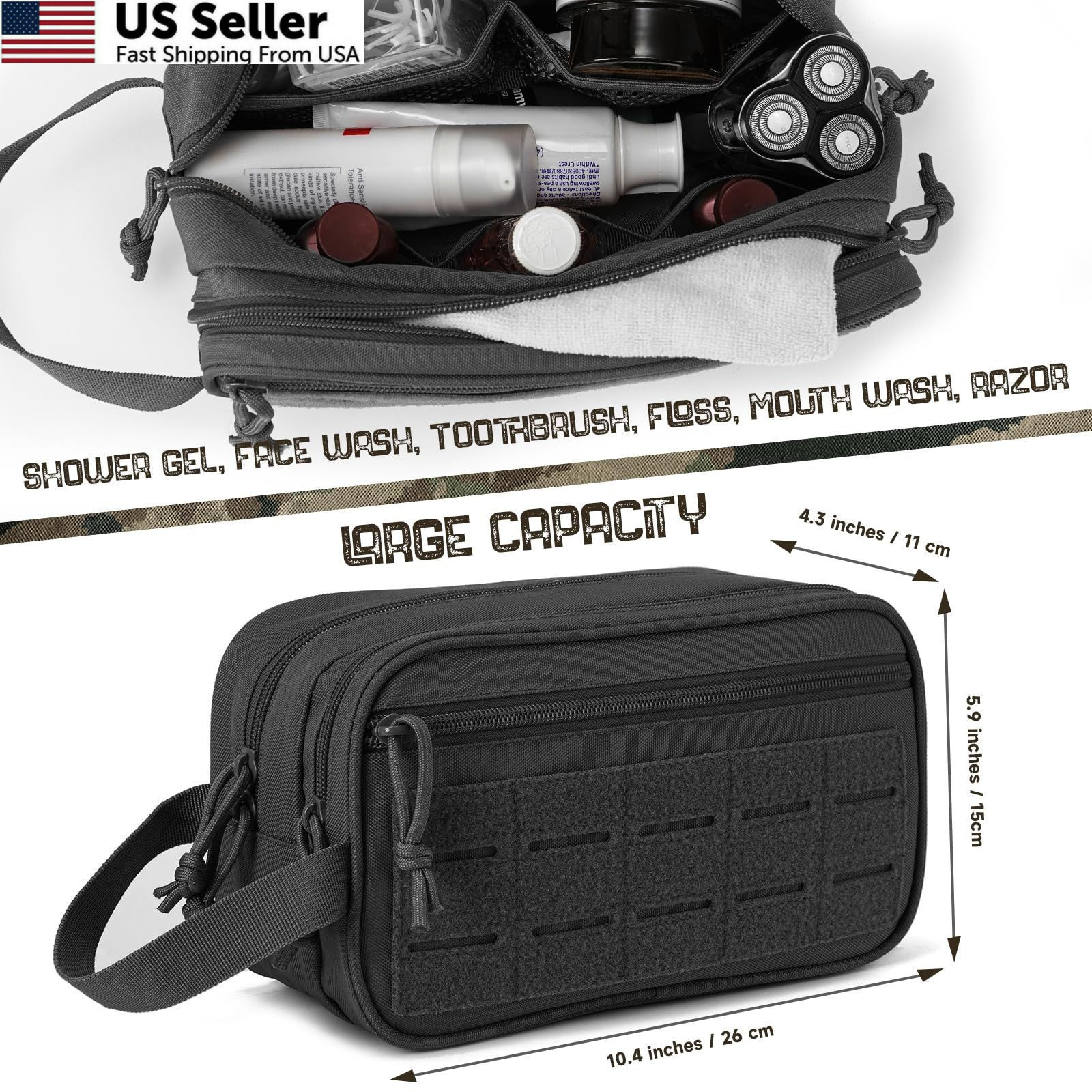 QT&QY Tactical Toiletry Bag For Men 10.4 x 4.3 x 5.9 inches, 1 US Black