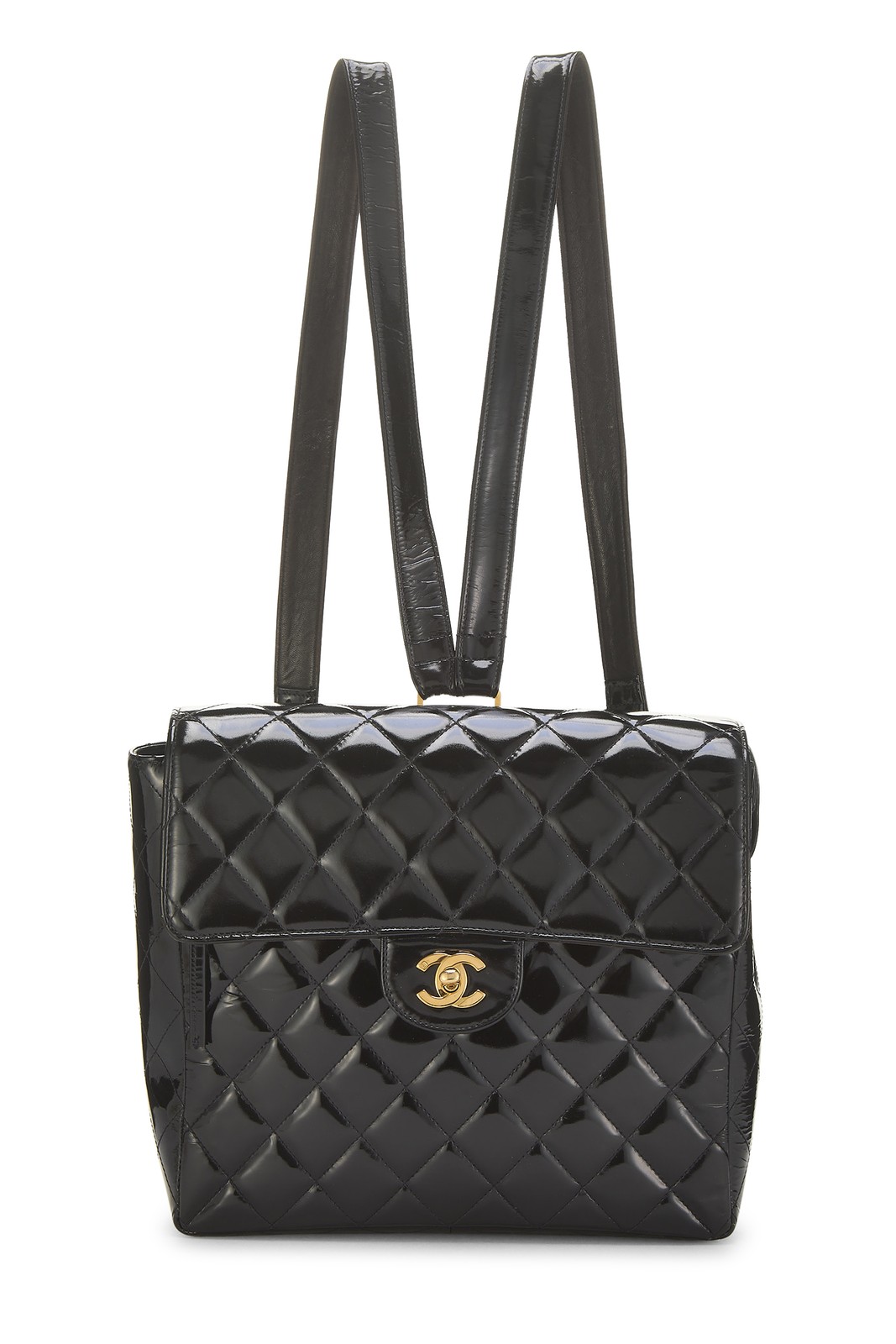 Chanel Black Quilted Patent Leather Flap Backpack Medium – WGACA