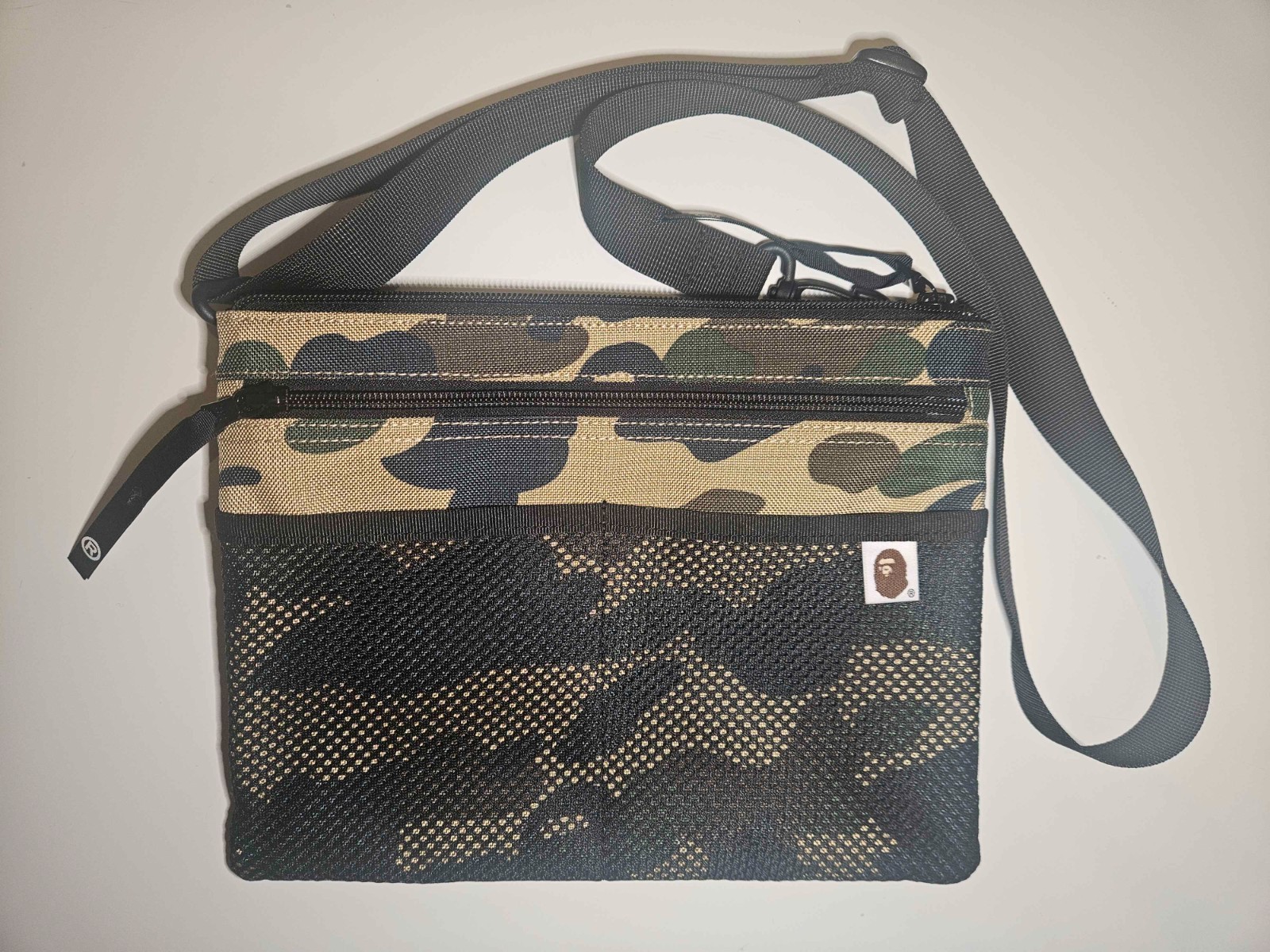 BAPE. A BATHING APE. CAMO. CROSS BODY. SIDE BAG.