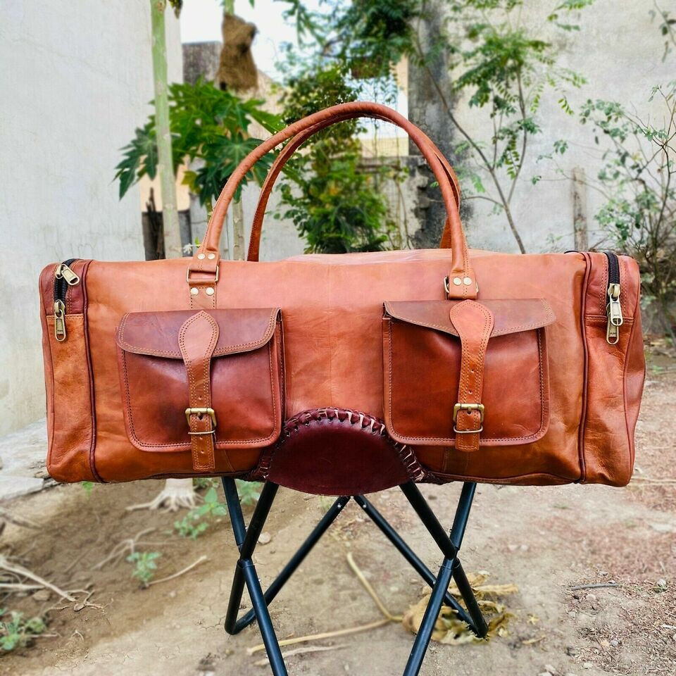 Heavy duty Genuine Leather Large Vintage Duffel Travel Gym Weekend Overnight Ba