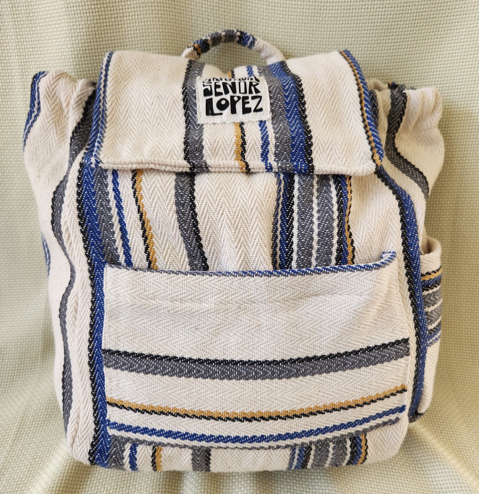 Original Senor Lopez Baja Backpack Striped Mexican Hippie Boho Beach Bag Recycle