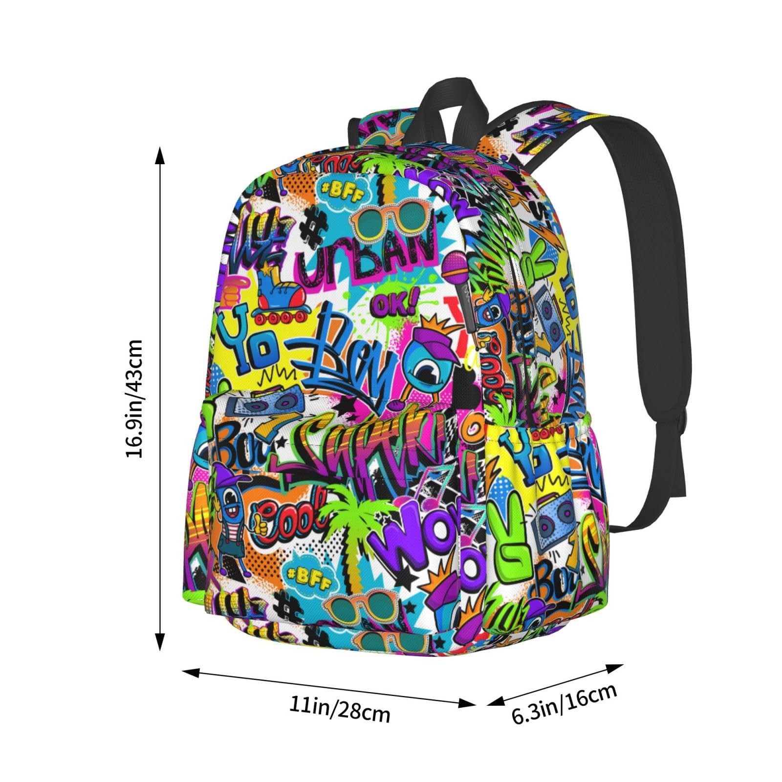 Black Blue Graffiti Multipurpose School Bag Bookbag for Teenage Boys Girls Da…
