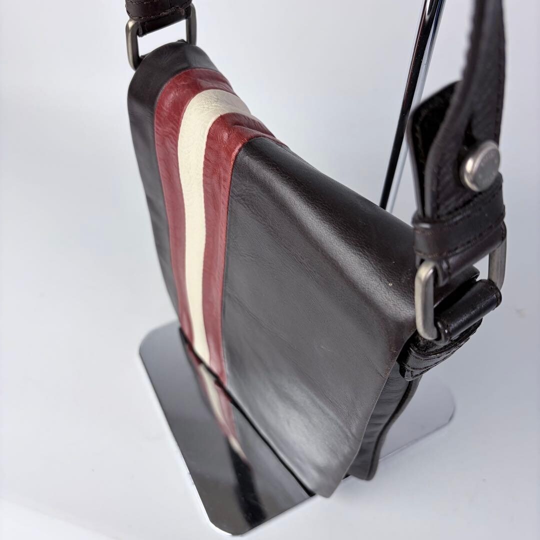 BALLY Trainspotting Brown Leather Crossbody Shoulder Bag Adjustable Strap Men