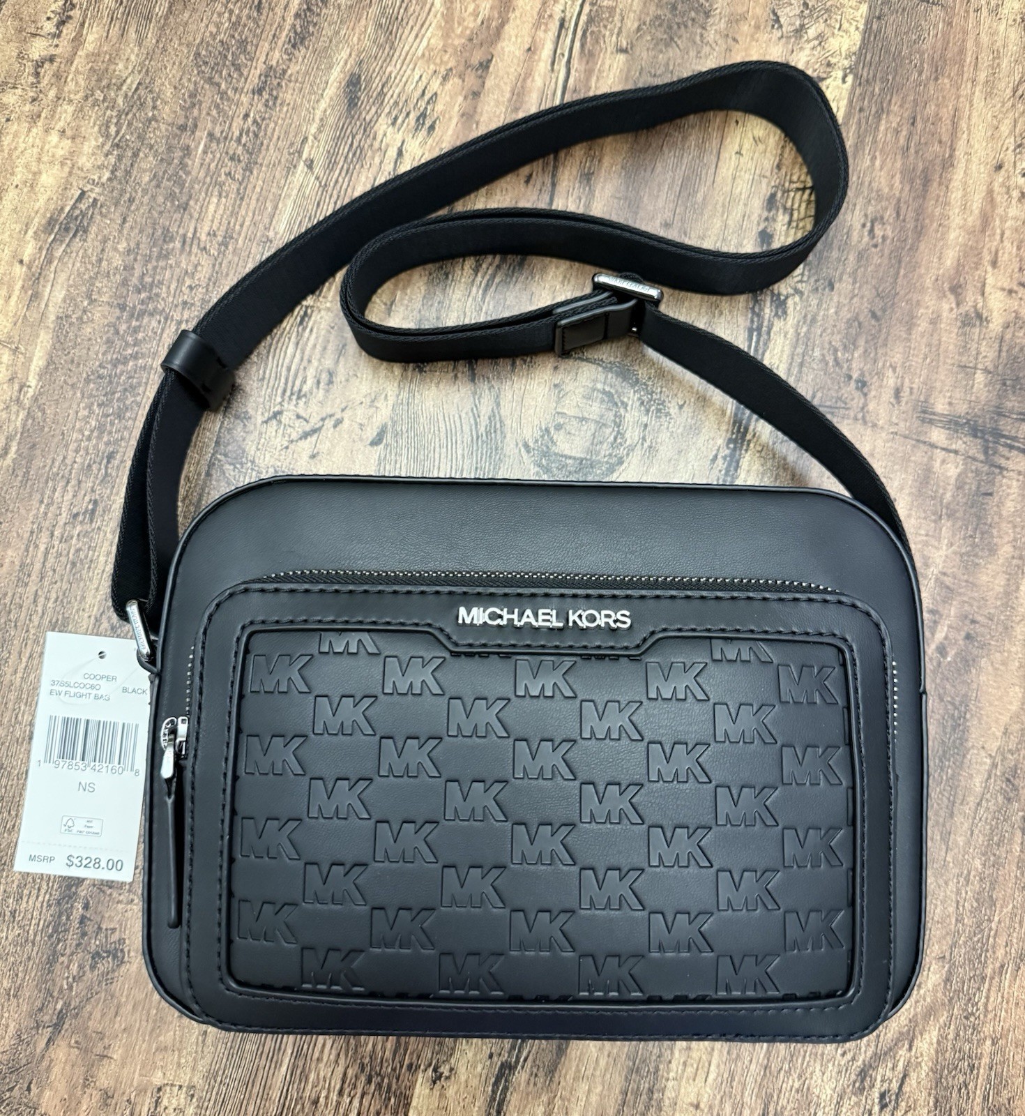 Michael Kors Cooper Logo Embossed Crossbody Flight Bag Black