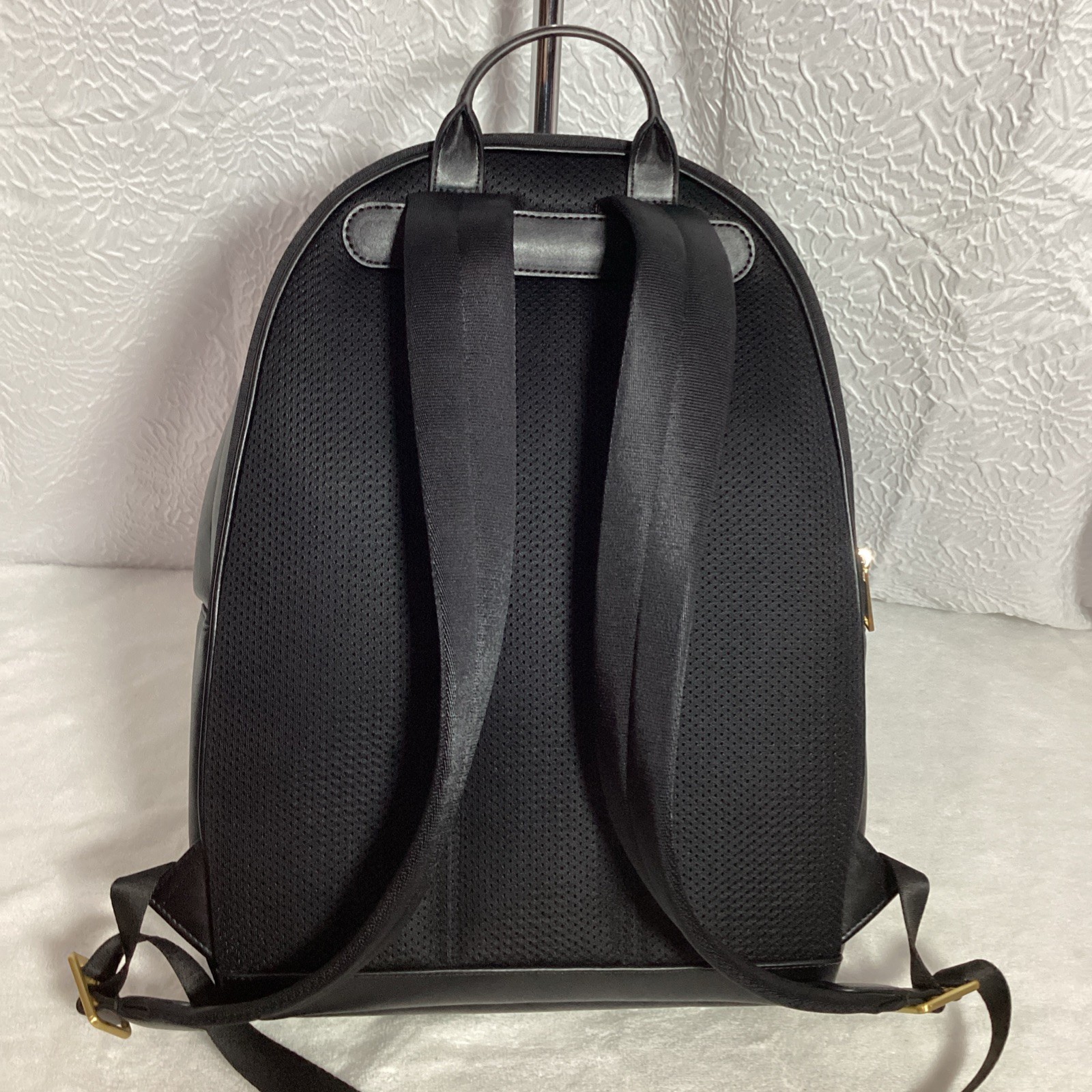 Michael Kors Hudson Commuter Logo Stripe Black Leather Unisex Backpack Bag *READ
