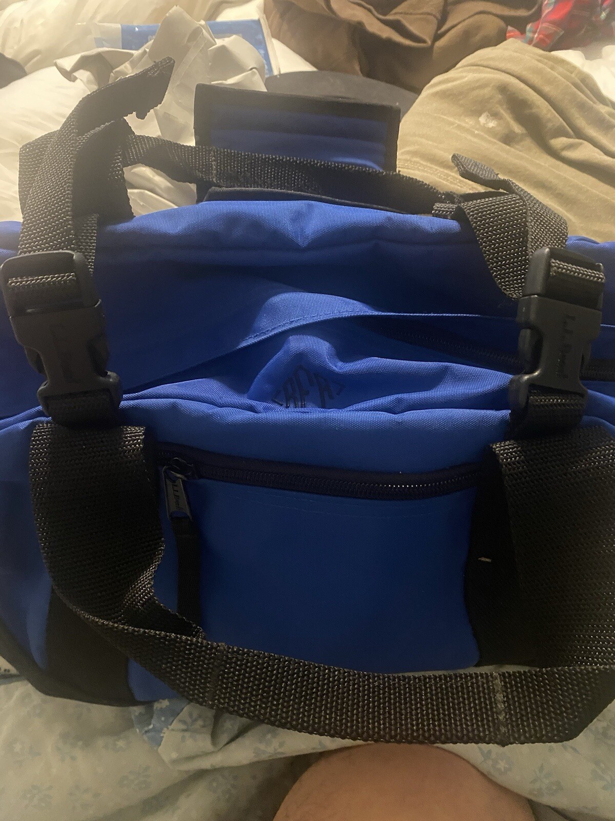 LL Bean Adventure Mens Blue Black Polyester Duffle Bag Hiking Outdoor Vtg Travel
