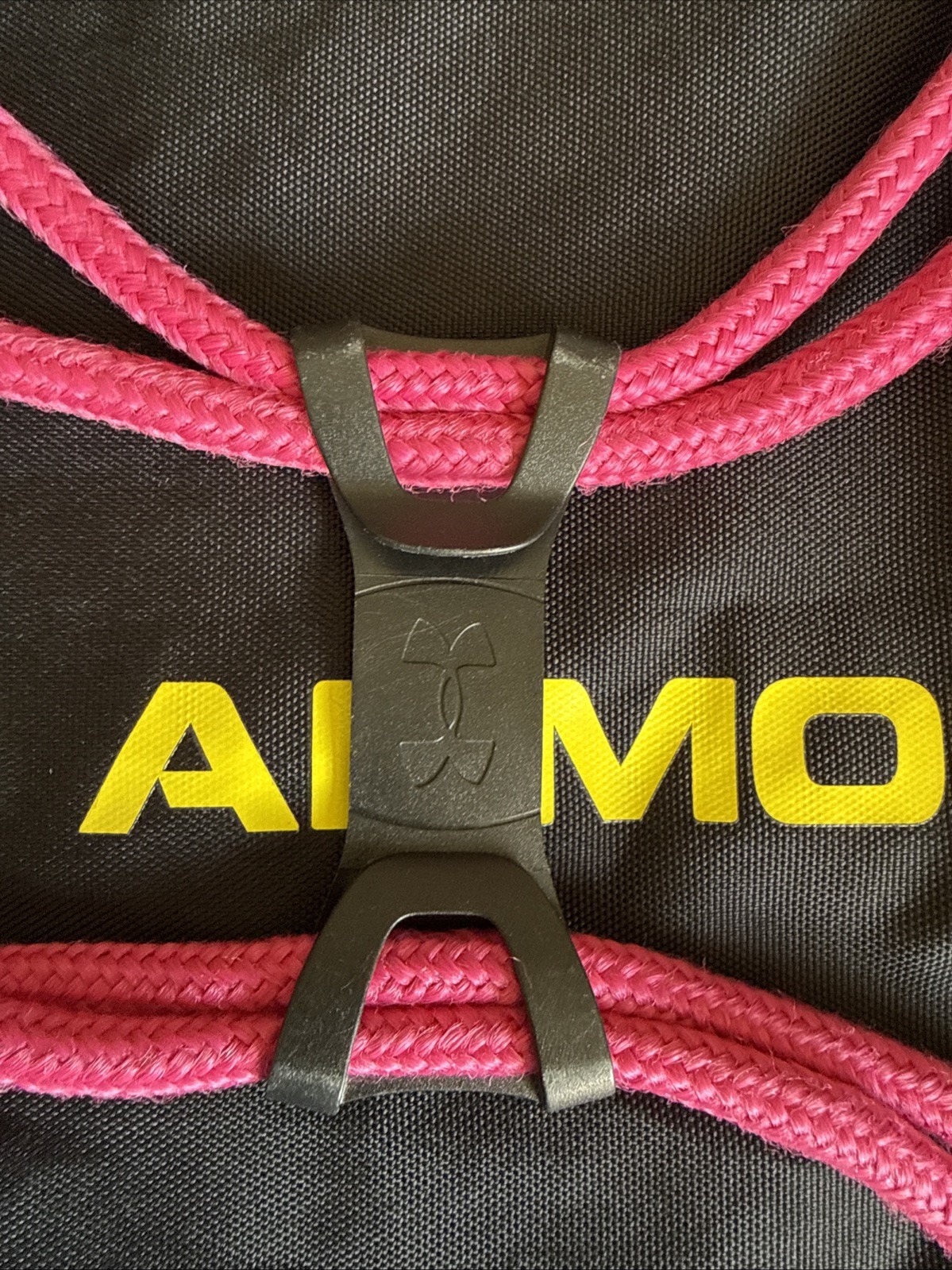 Pre- owned Black Under Armour Draw String Gym Bag with Pink and Yellow logo