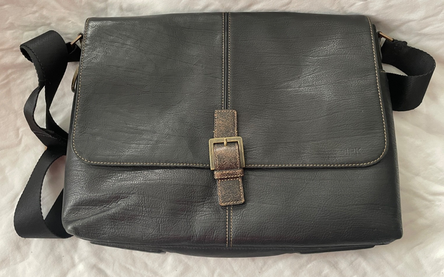 BOCONI Black Leather Laptop Messenger Courier Bag
