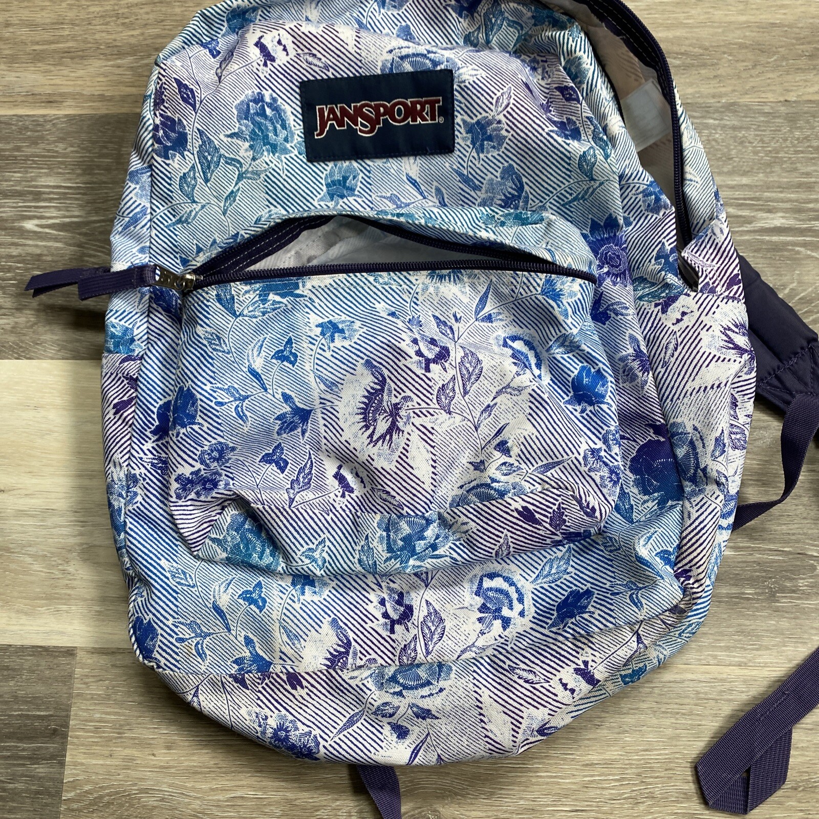 JanSport Superbreak backpack striped floral purple blue green