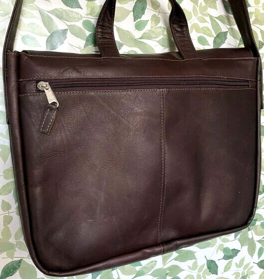 Bayada Laptop Case Unisex 12.5″ x 15.5″ Shoulder Bag w/Strap Brown Leather NWOT
