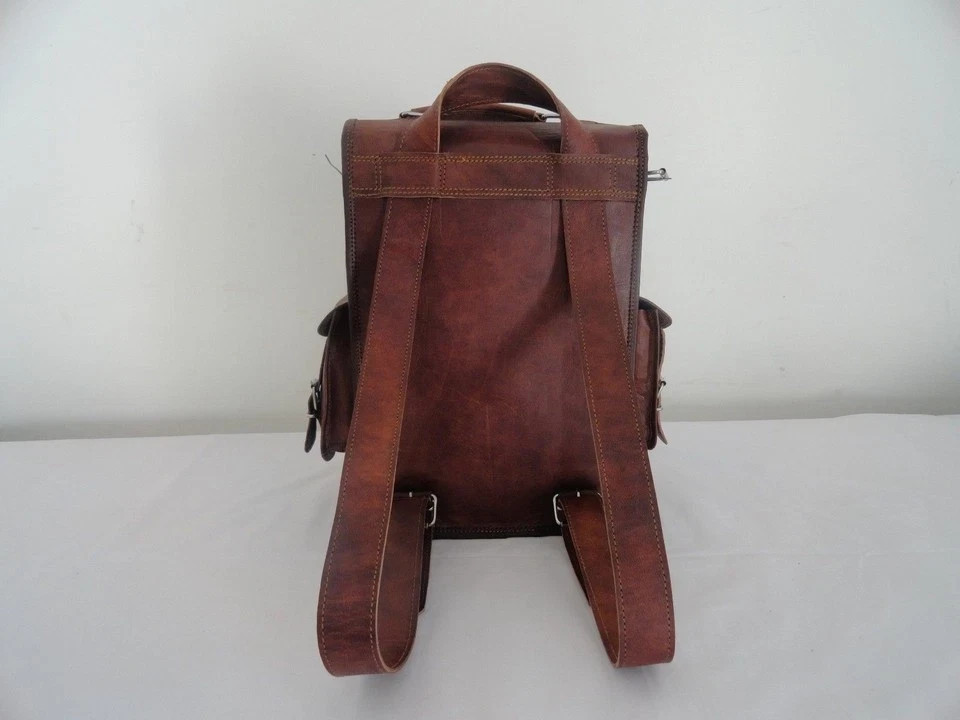 Men’s Genuine Leather Large Backpack Hiking Laptop Messenger Bag Heavy Duty 15″
