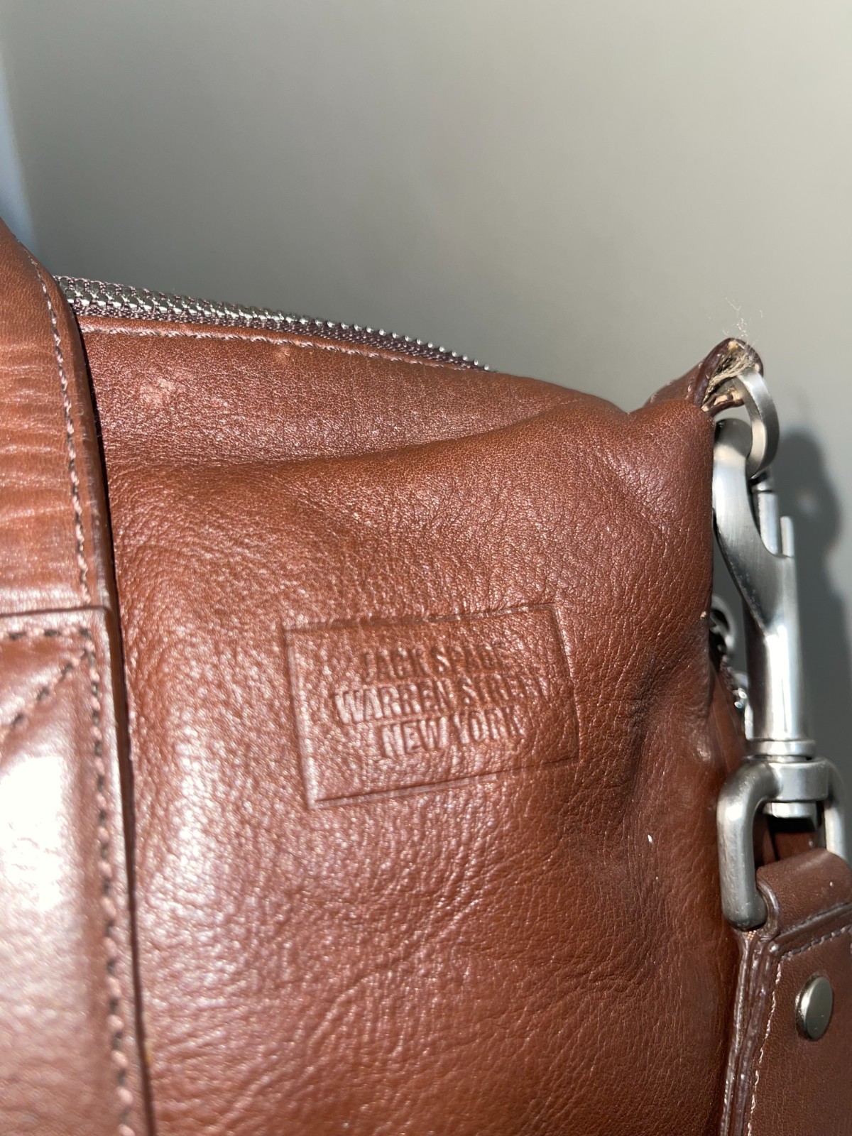 Jack Spade Mens Brown Leather Messenger Laptop Bag W Canvas Straps Career Work