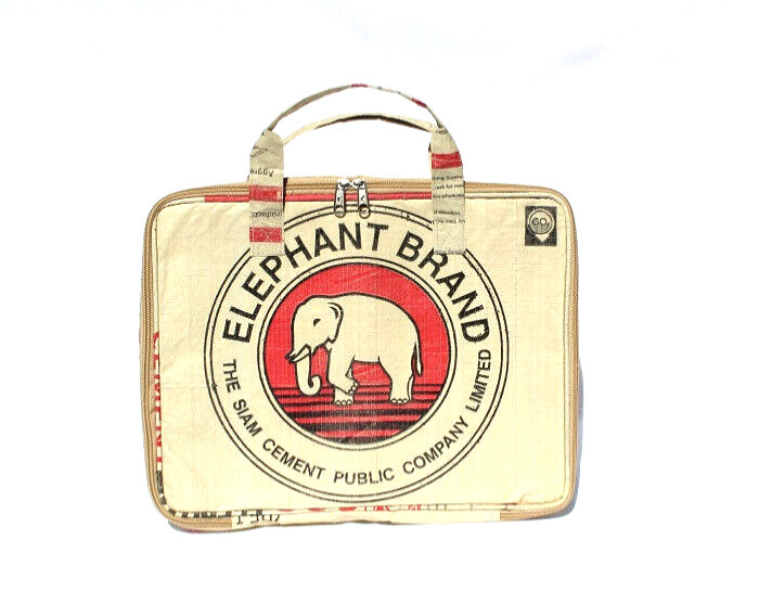 Fair Trade Elephant Brand Recycled Laptop Bag made from Cement Bags in Cambodia