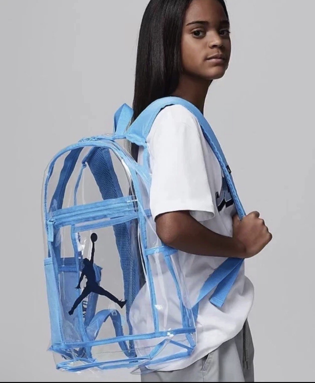 2PC JORDAN NIKE Clear 9A0771 18″ Backpack Pencil Case BLUE School BAG $60 NEW