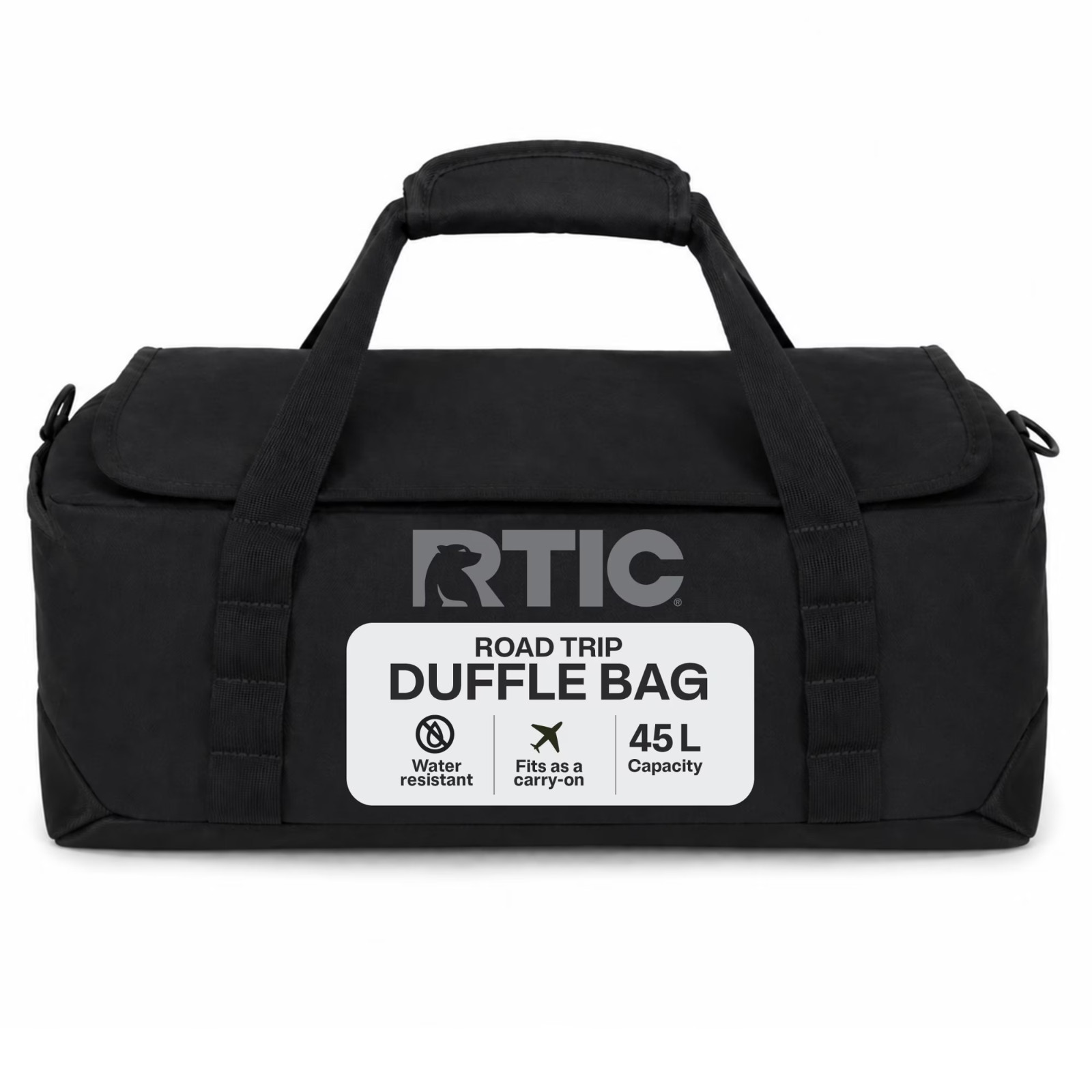 RTIC Road Trip Duffle Bag, Medium, Water Resistant, Durable Fabric, Black