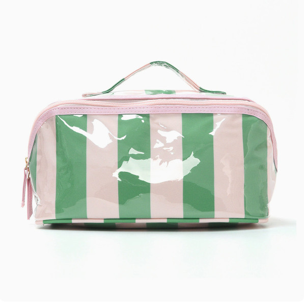 Large Striped Makeup Bag Waterproof PVC Cosmetic Case Travel Toiletry Organizer