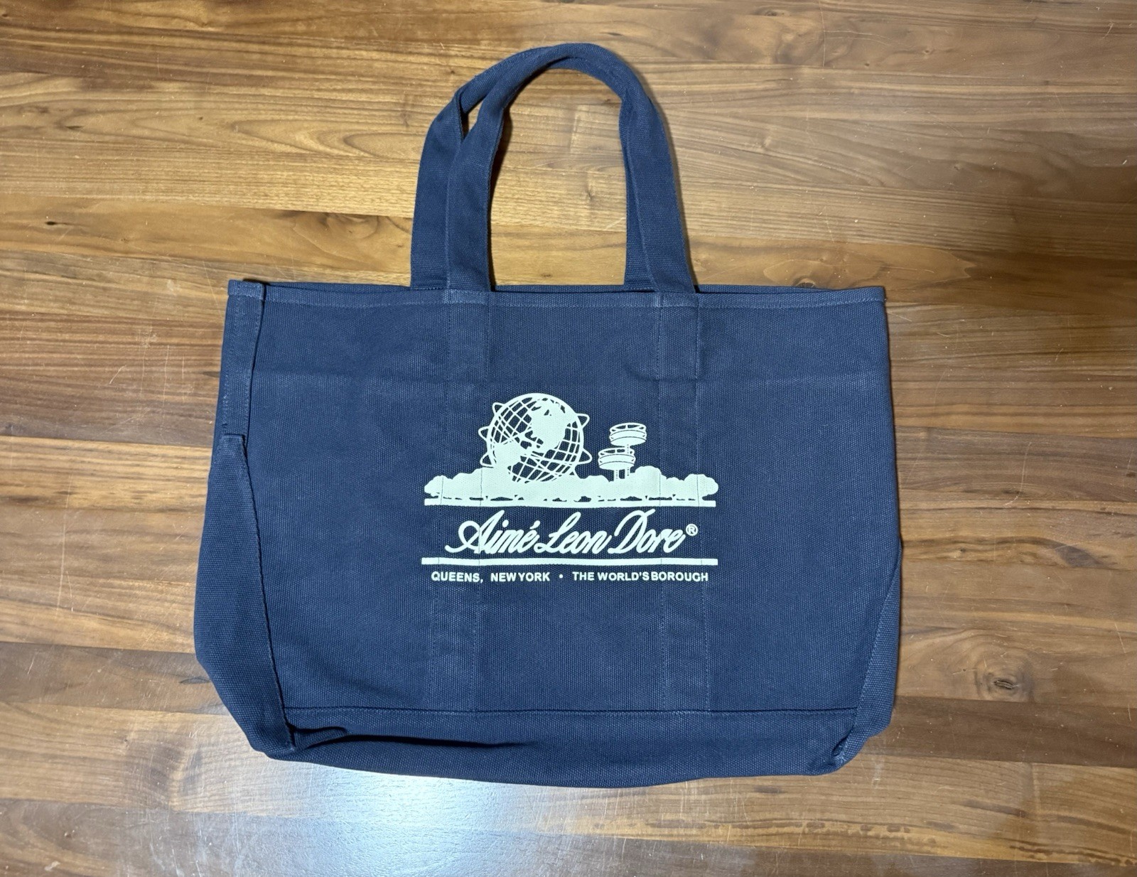 Aime Leon Dore ALD Large Unisphere Tote Bag Logo Canvas Sky Captain Navy FW25