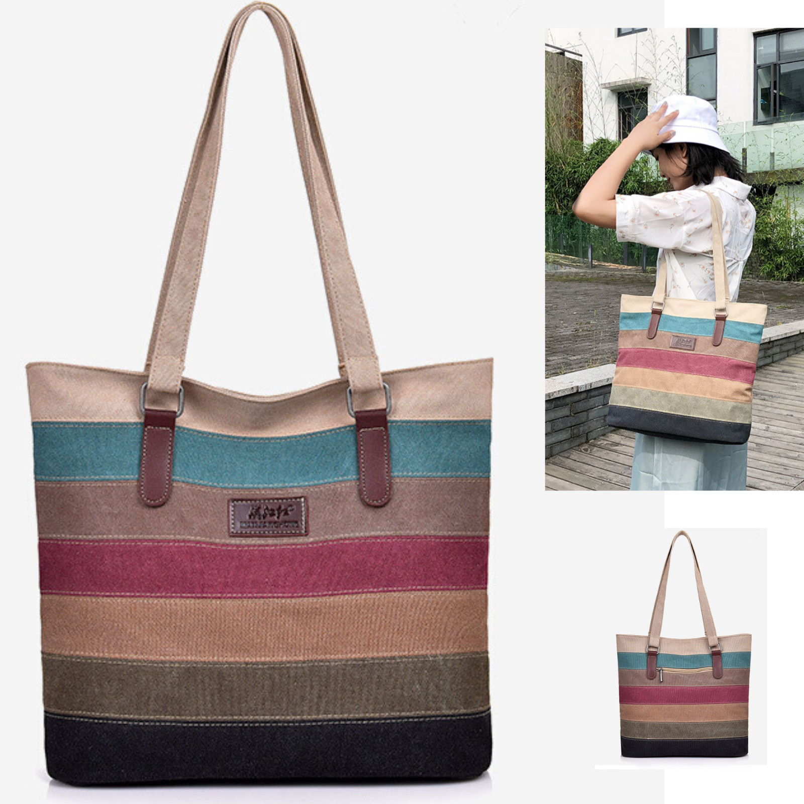 New Large Multi Colour Oxford Cotton Carry Shoulder Messenger Satchel Tote Bag