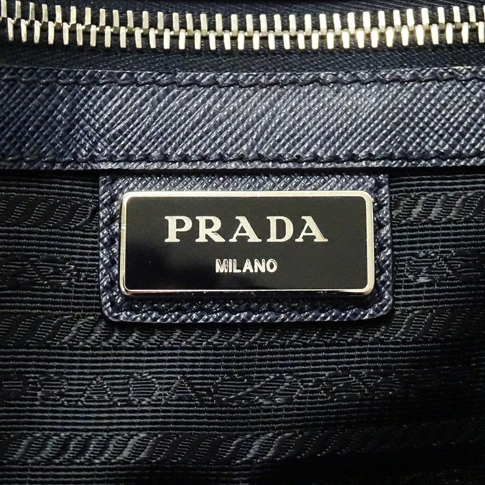 PRADA Bag Tote Bag Handbag Saffiano Navy 2Vg083 Logo Used