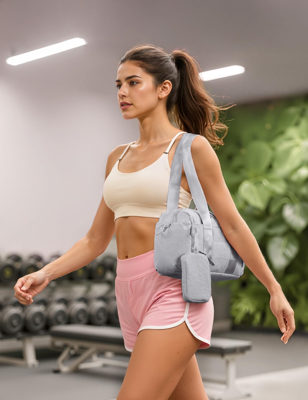 Mini Gym Bag Small Duffle With Wet Compartment Lightweight Compact Grey Purse