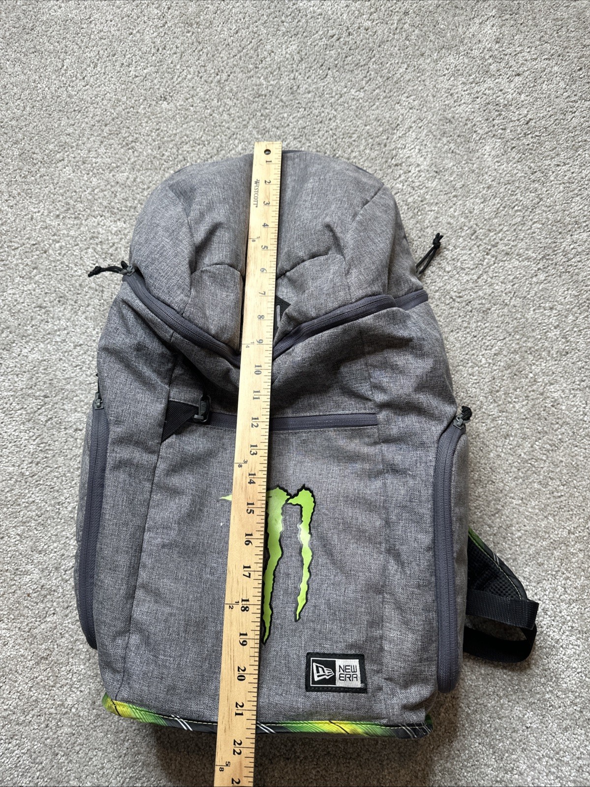 New Era Monster Energy Backpack Gray Claw Logo Laptop Bag Travel Athlete