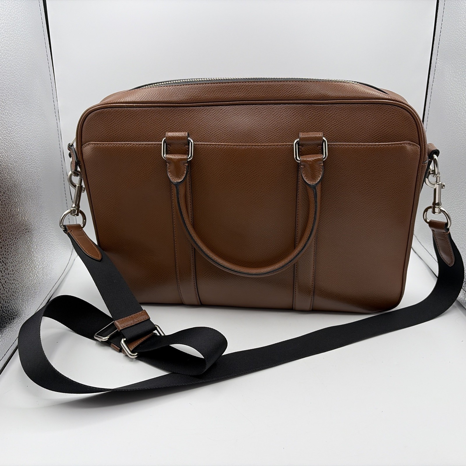 Coach Metropolitan Brown Dark Saddle Slim Briefcase Pebbled Leather Laptop Bag