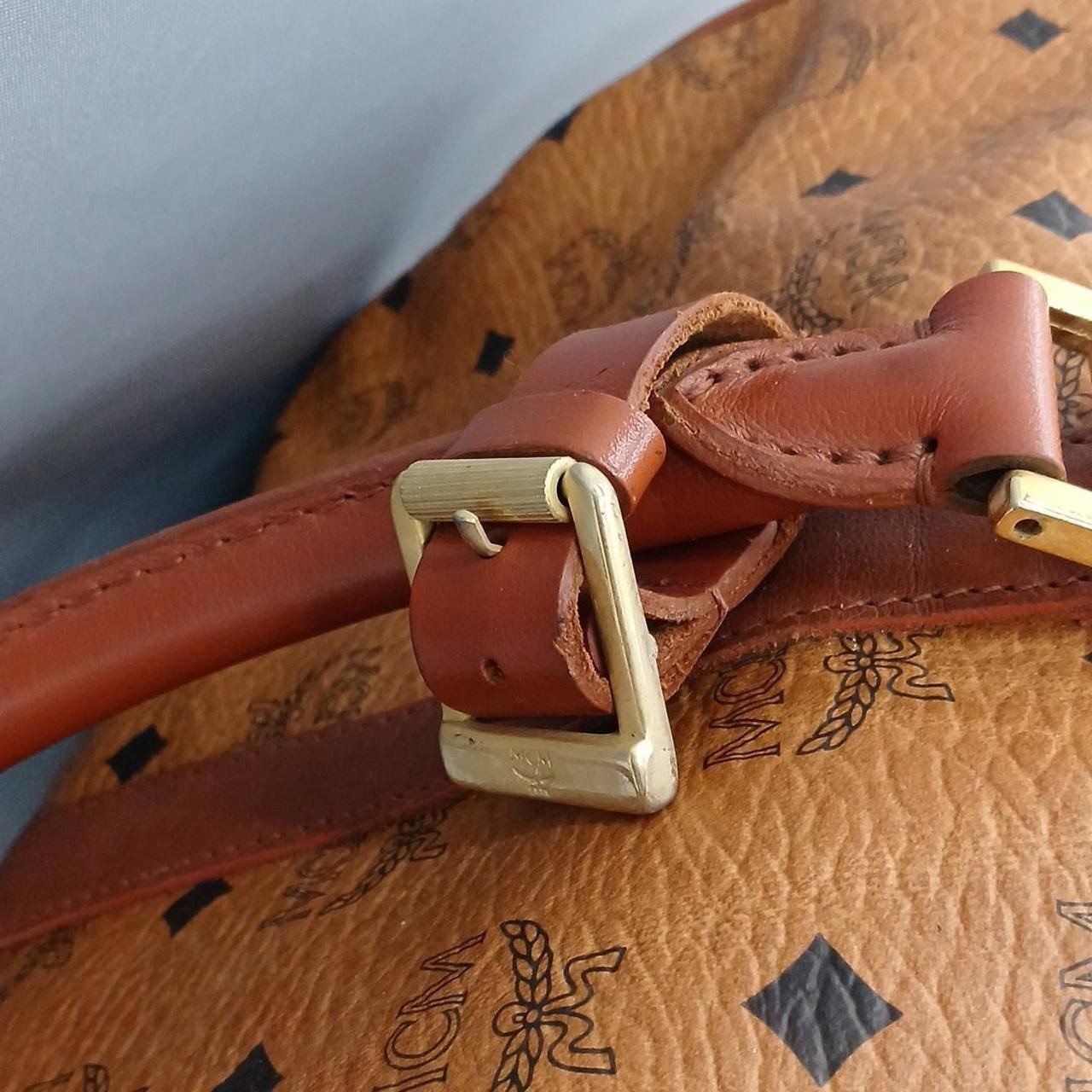MCM Authentic Visetos Logo Handbag Camel Boston Bag Vintage w/ Shoulder Strap